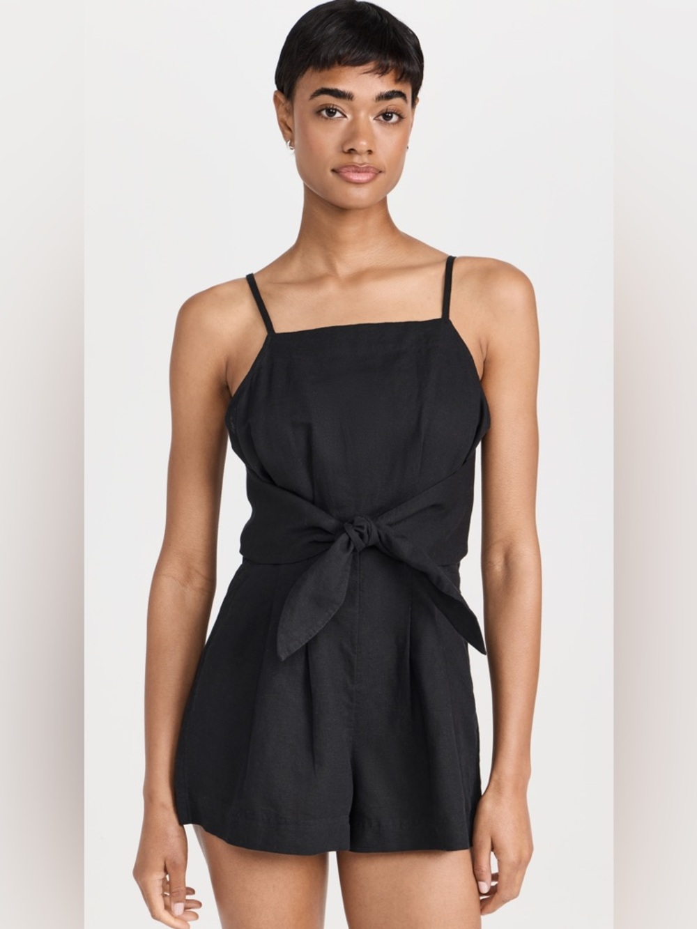 Madewell | Sandy Tie Waist Romper Jumpsuit Womens Size 14 Black Linen